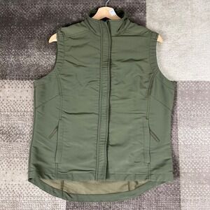 Nike Women Olive Green Puffer Vest Full Zip Pockets Logo Size S
